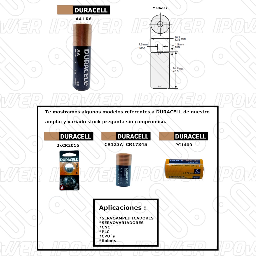 Pila Batería Duracell 1.5V AA LR6 Alcalina