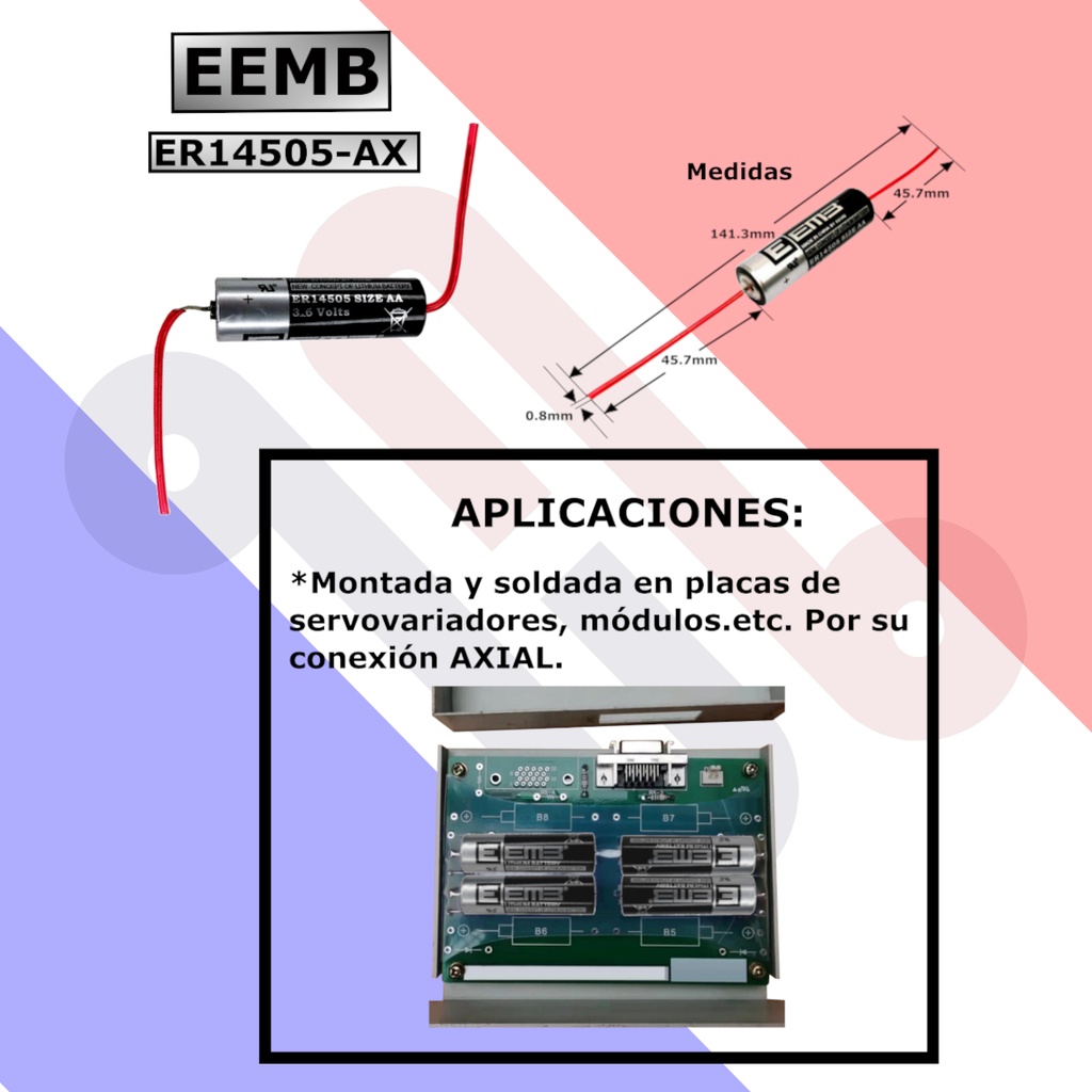 Pila Batería EEMB 14505 ER14505-AX 3.6V AA Con Conector Axial