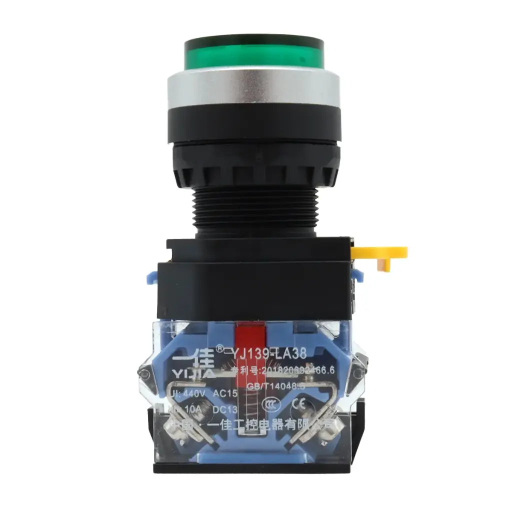 Interruptor Botón Pulsador Push Button Arranque Industrial YJ139-LA38 1NO+1NC Verde
