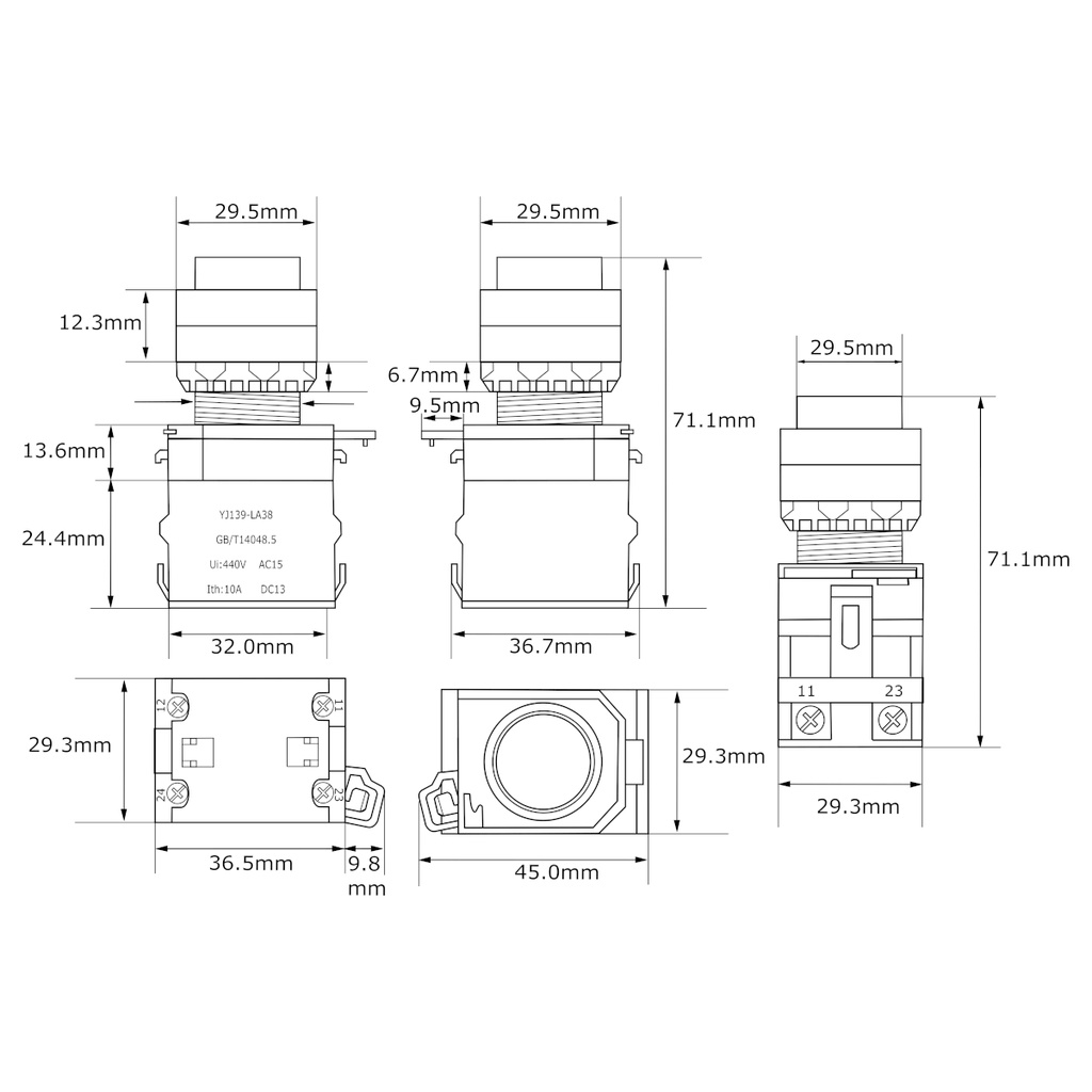 Interruptor Botón Pulsador Push Button Arranque Industrial YJ139-LA38 1NO+1NC Verde