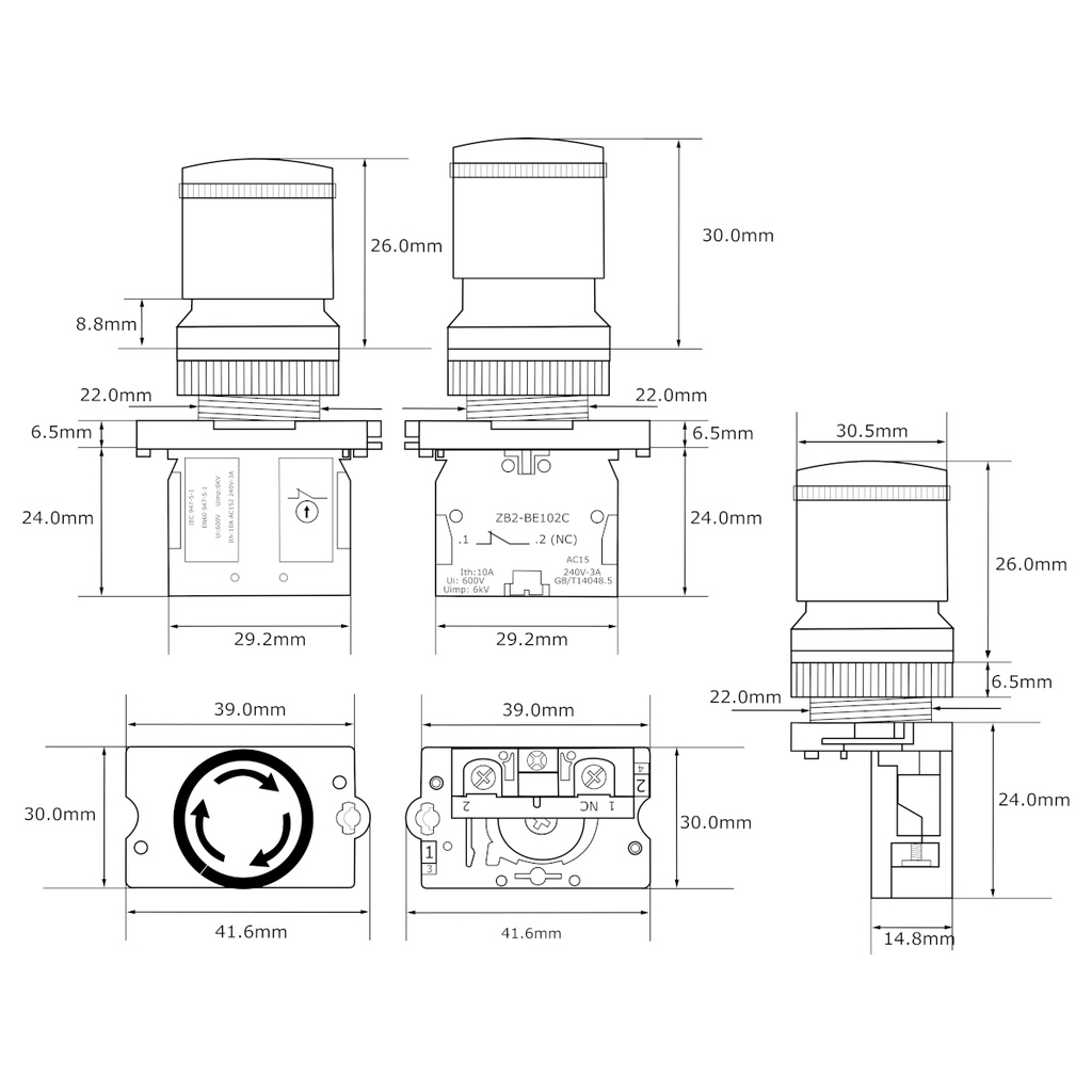 Interruptor Botón Push Button Paro de Emergencia Industrial XB2-ES442 22mm Rojo