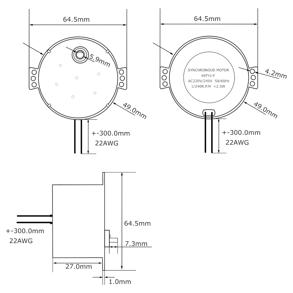 Motor Incubadora Volteo Automático 49TYJ-F 1/240 RPM Giro Lento