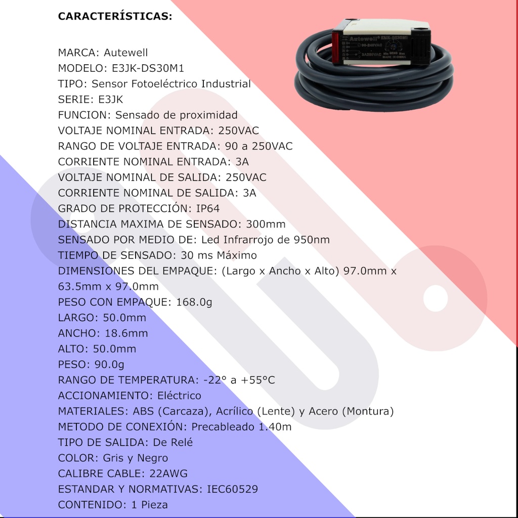 Sensor Fotoeléctrico Proximidad Obstáculos E3JK-DS30M1 30cm