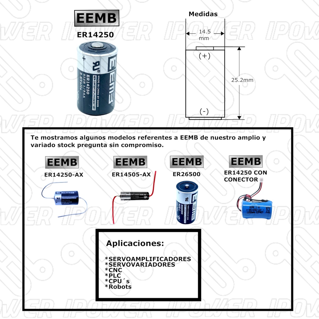 Pila Batería EEMB 14250 ER14250 1/2AA 3.6v 1200mAh.