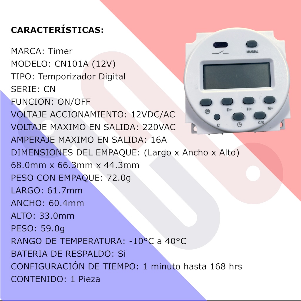 Timer Relay CN101A Temporizador Digital Acuario Incubadora Blanco 12V