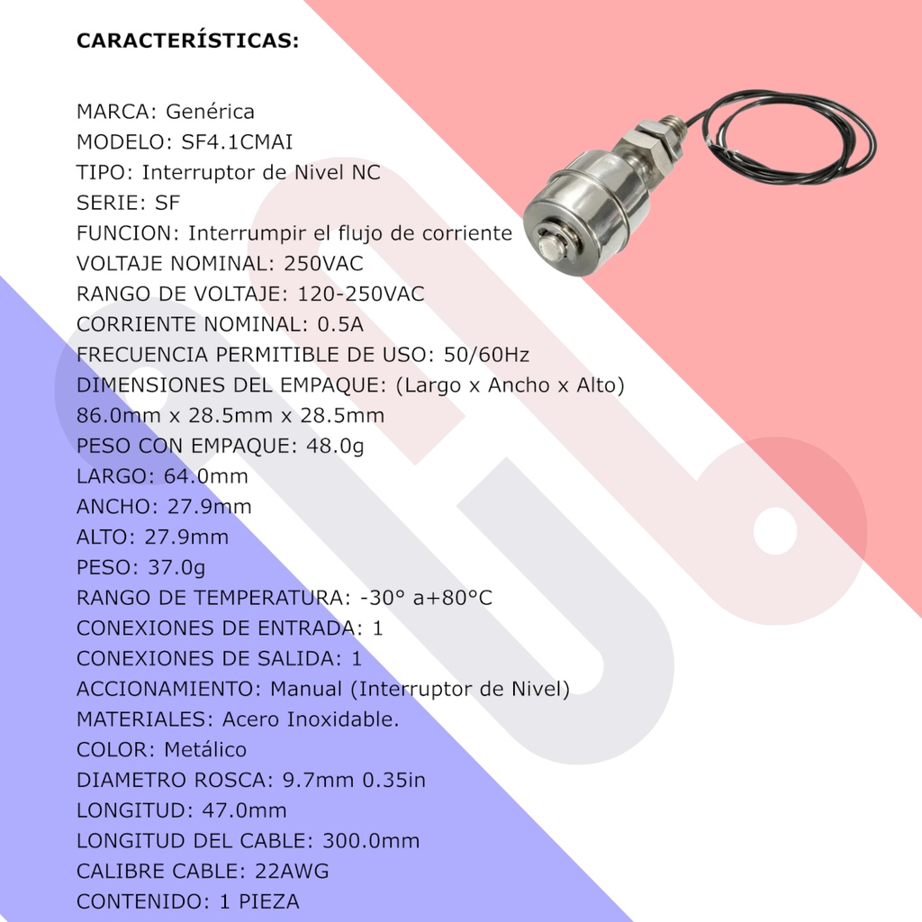 Sensor Flotador SF4.7CMAI Switch Metalico 4.1cm Controlador De Nivel Del Agua Acero Inoxidable