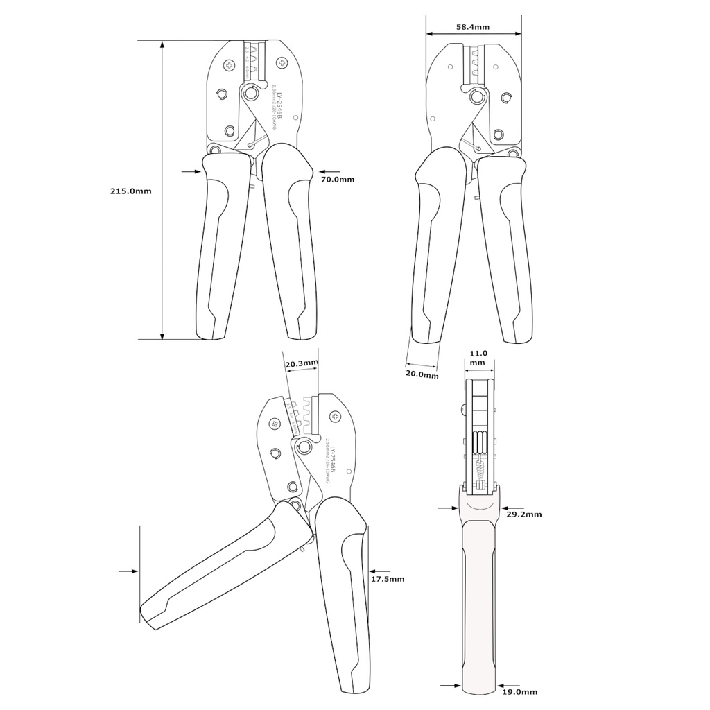 Pinza Ponchadora LY-2546B Para Terminales Aisladas 26-10Awg 2.5-6mm2