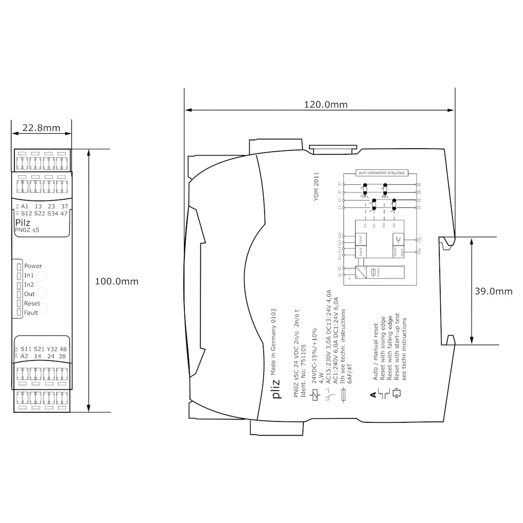 Relé De Seguridad Pilz PNOZ S5 C 751105 24VDC 2n/o 2n/o t