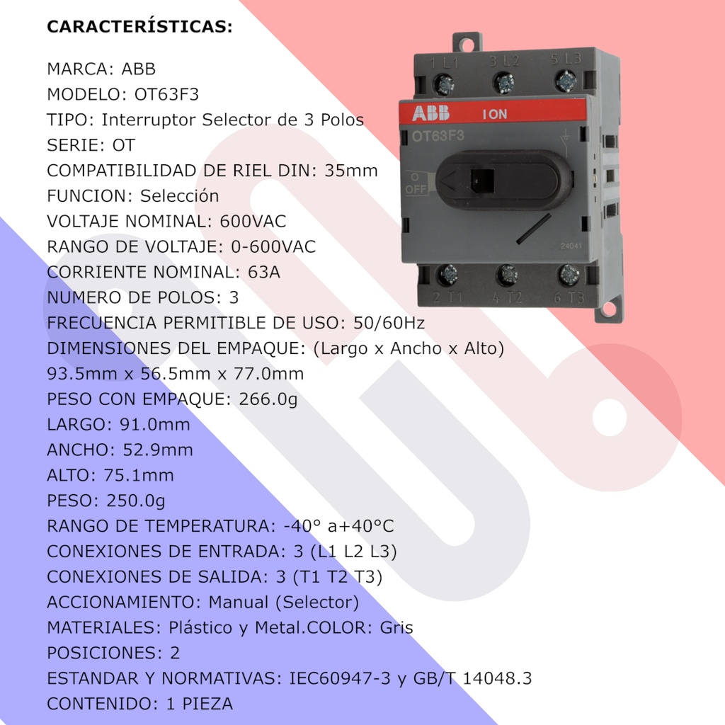 Switch Interruptor Seleccionador ABB OT63F3 1SCA105332R1001 63A