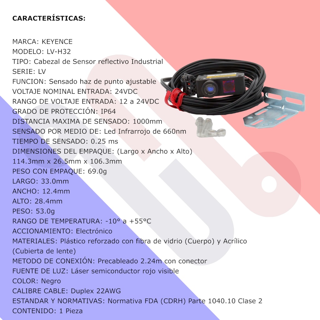 Cabezal Sensor Reflectivo Keyence LV-H32 660nm Tipo Punto Variable