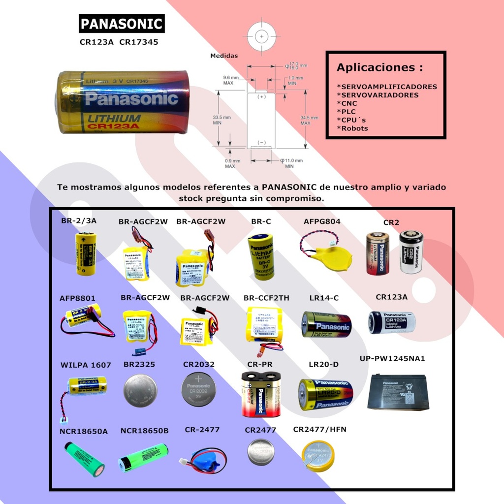Pila Batería Panasonic CR123A 3V De Litio