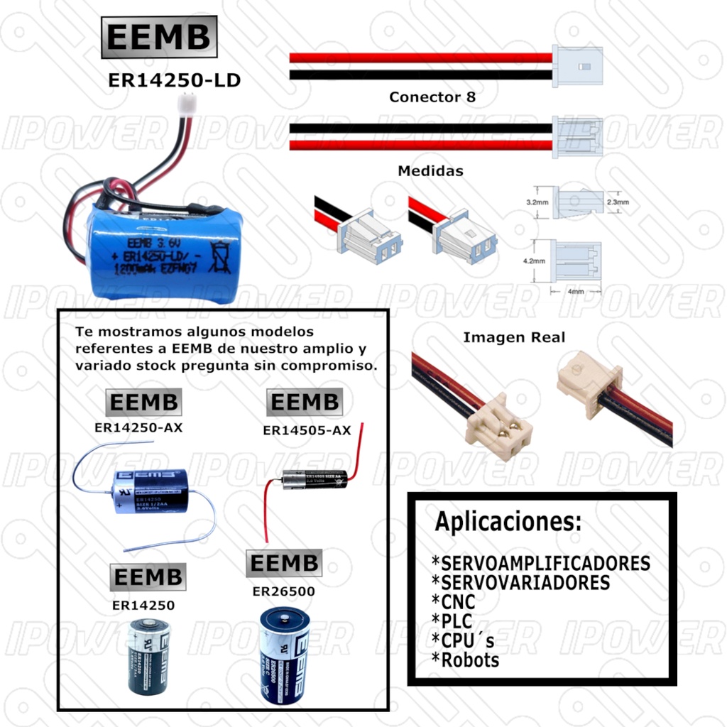 Pila Batería EEMB 14250 ER14250-LD 1/2AA 3.6v 1200mAh Conector Blanco Mini