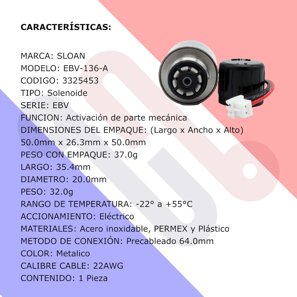 Solenoide Fluxómetro Electrónico SLOAN 2XU20 EBV-136-A