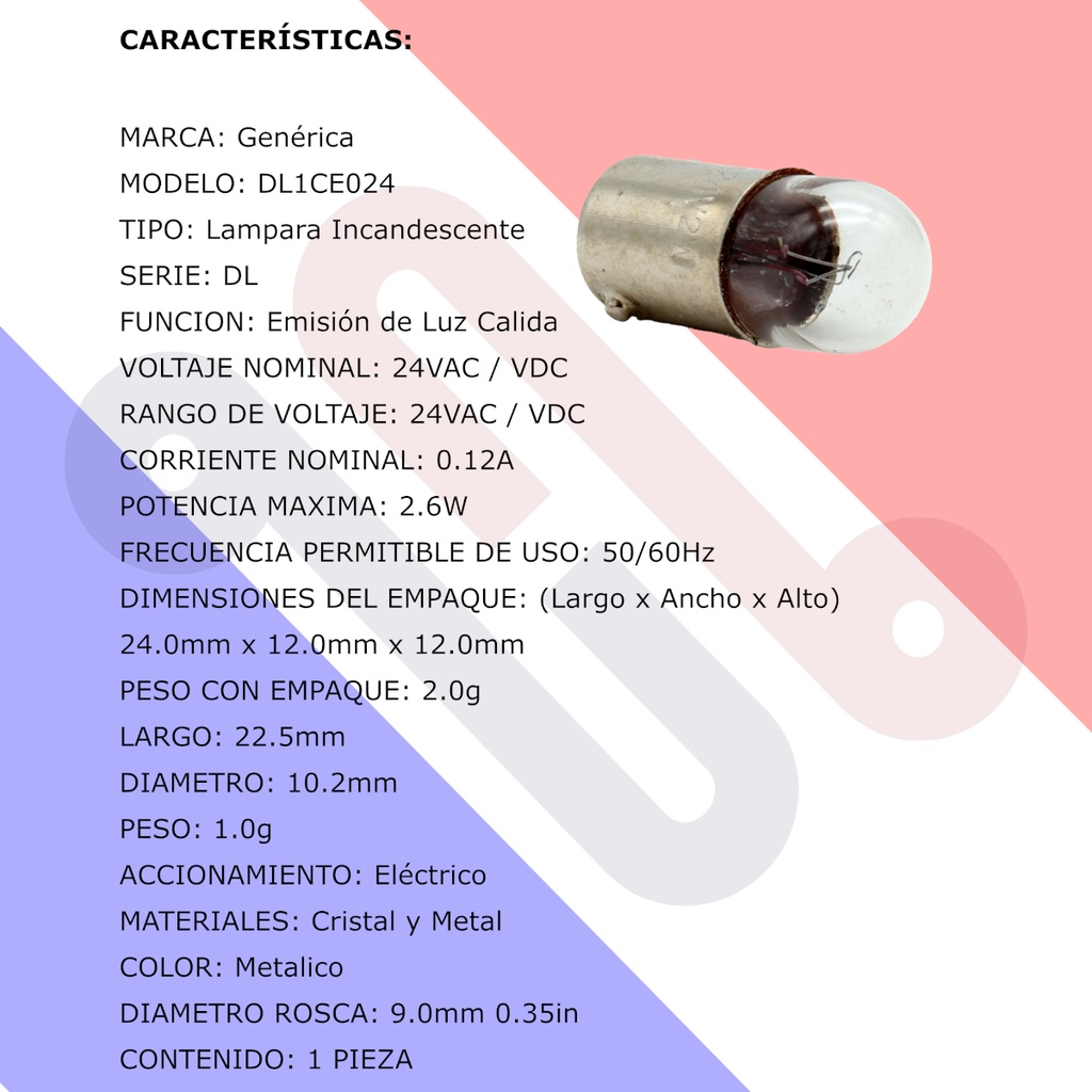 Bombilla Foco Bayoneta Schneider Electric Telemecanique DL1CE024 B3041 Ba9s 24V 3W