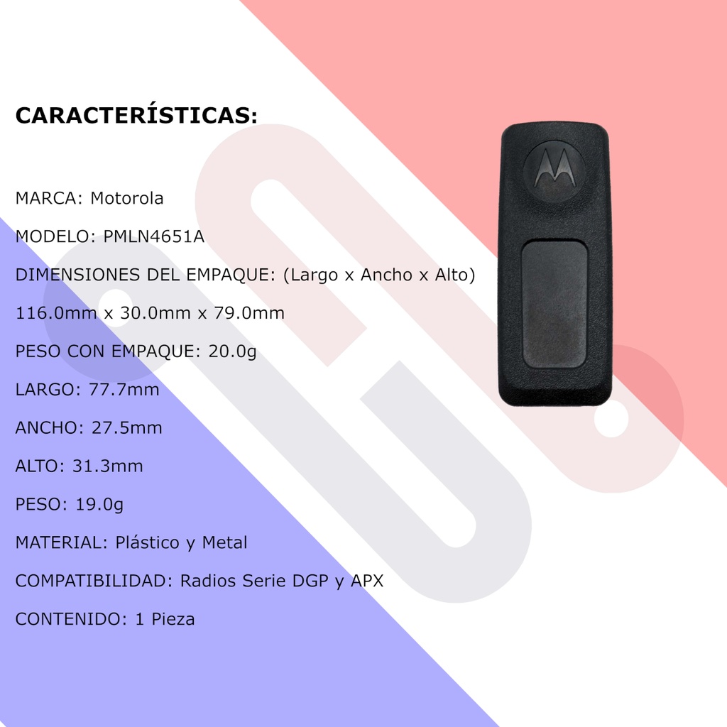Clip Fijo Motorola PMLN4651 PMLN4651A Para Cinturón