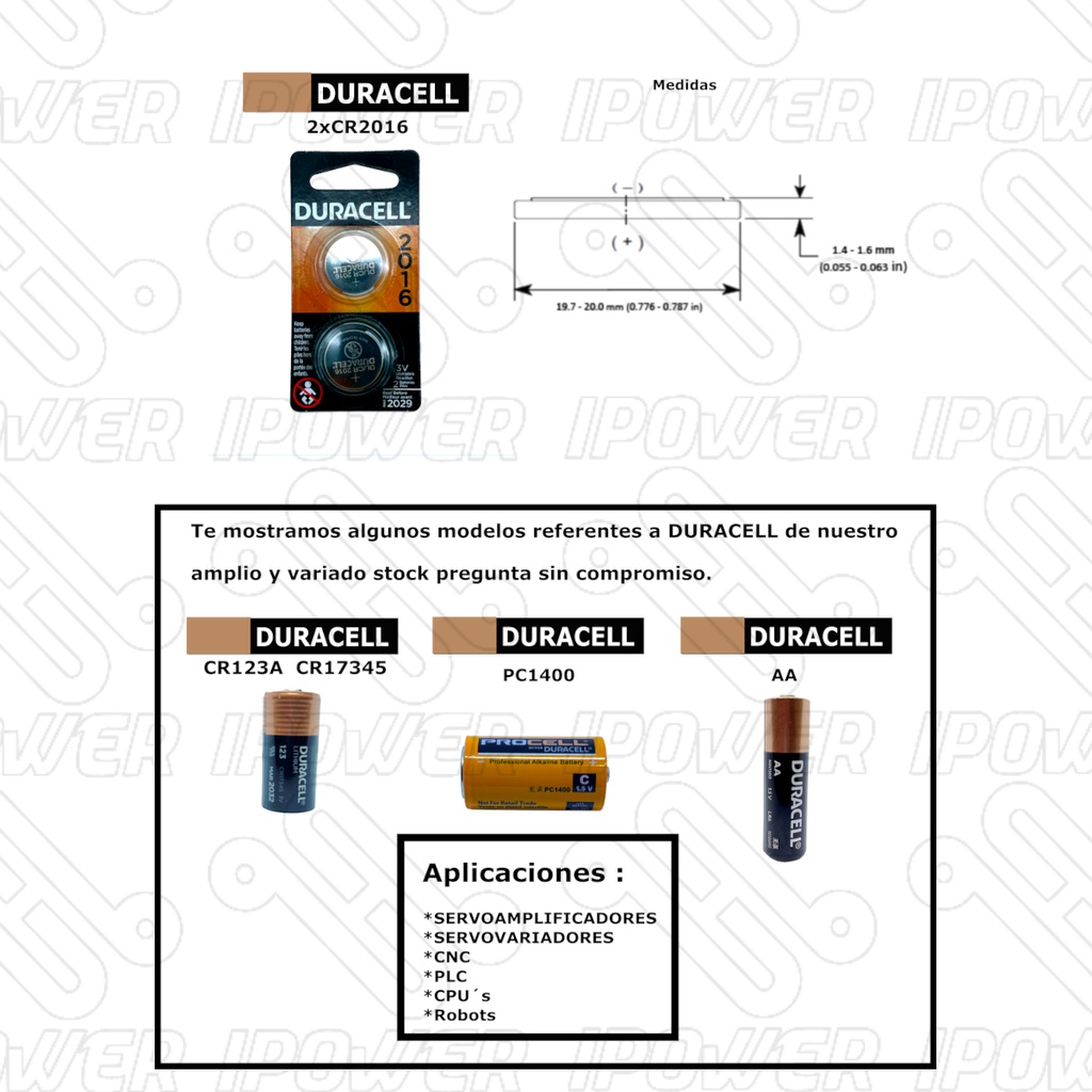 Pila Batería Duracell DL /CR2016 3.0V 1 pack 2 pzs