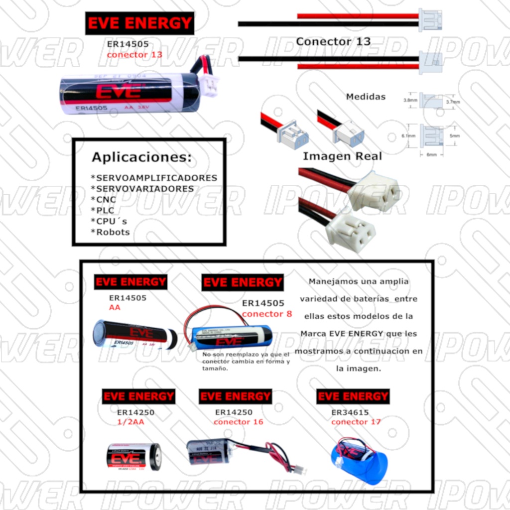 Pila Batería Eve Energy A6Servo ER14505 3.6V 2700mAh Conector Blanco Pequeño Para DVOP2990 A6 Servo