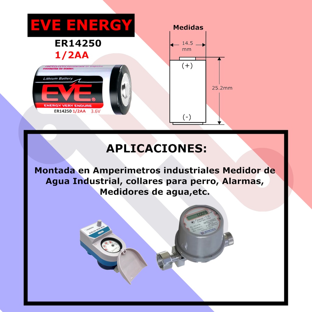 Pila Batería Eve Energy 14250 ER14250 3.6V 1200mAh 1/2AA
