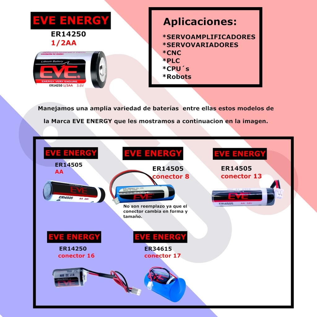 Pila Batería Eve Energy 14250 ER14250 3.6V 1200mAh 1/2AA