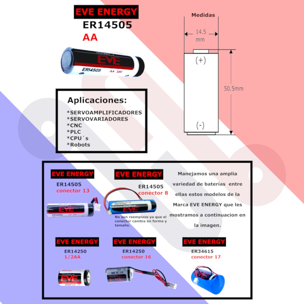Pila Batería EVE Energy 14505 ER14505 3.6V 2700mAh AA