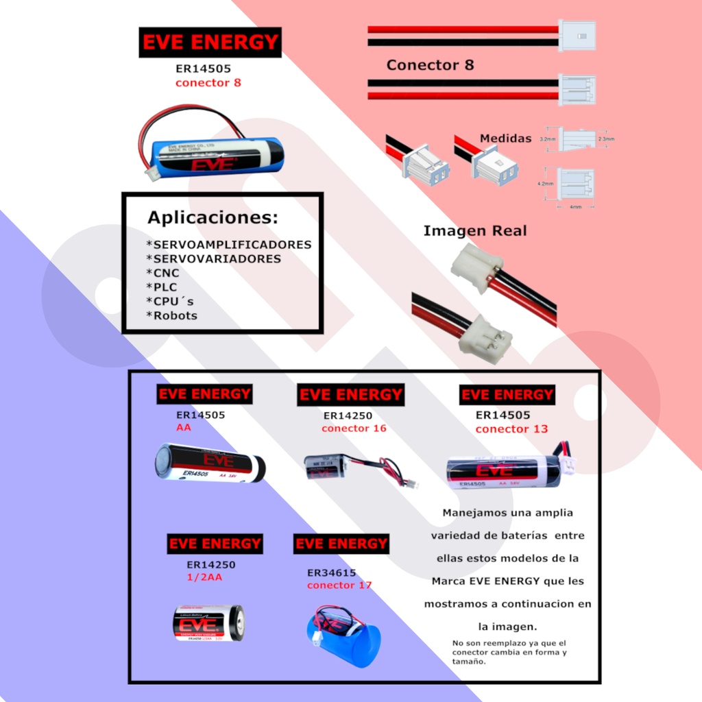 Pila Batería EVE Energy 14505 ER14505 3.6V 2700mAh AA Conector Blanco Mini