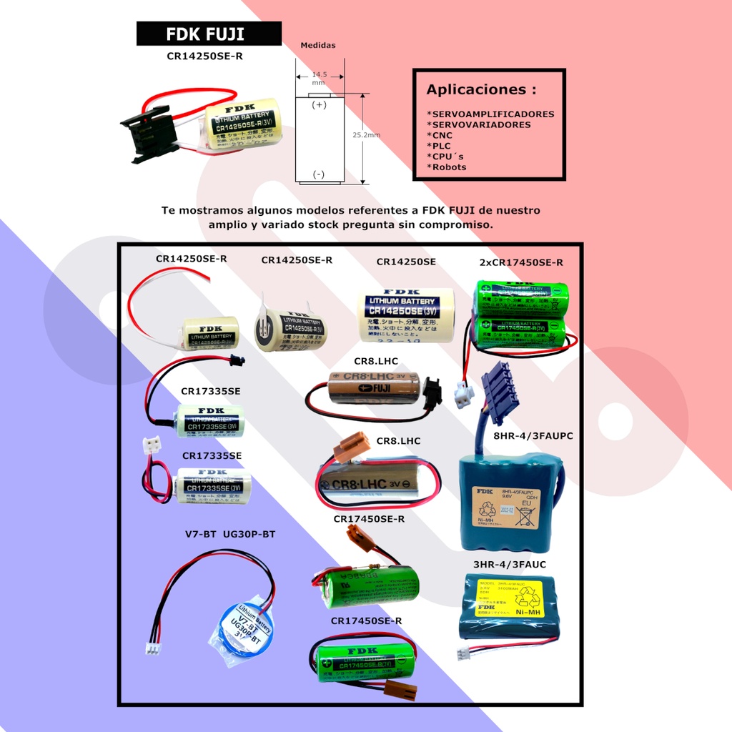 Pila Batería FDK FUJI 14250 CR14250SE 3V 850mAh Conector Negro