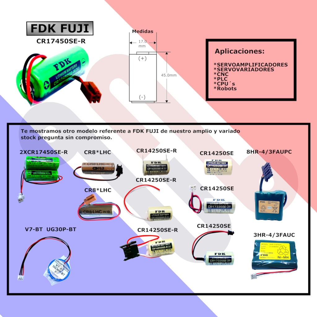 Pila Batería FDK FUJI 17450 Mod: CR17450SE-R A98L-0031-0012 3.0V 2500mAh Conector Marrón Sin Resistencia
