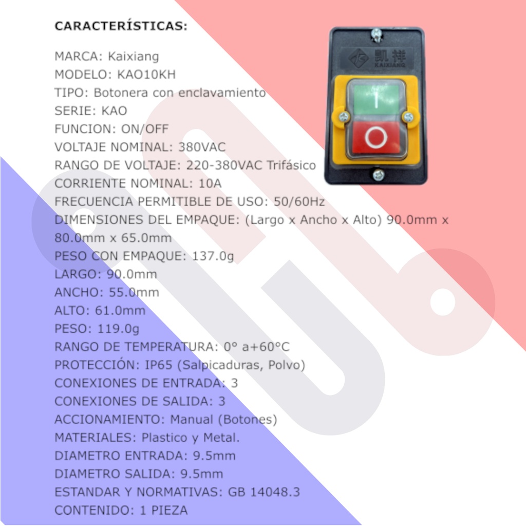 Interruptor Botonera Kao-10kh Manual Control Motor Ip65