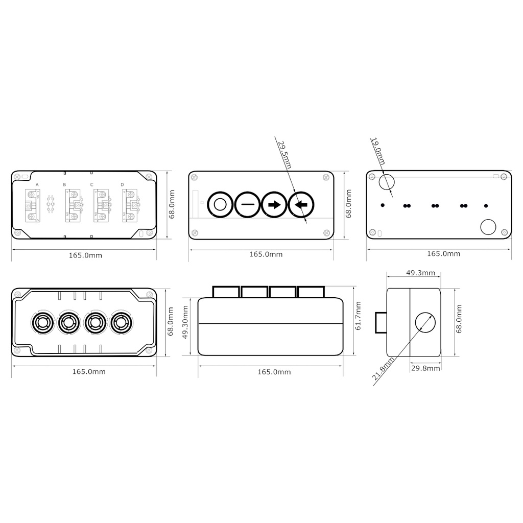 Botonera Industrial BX04-22M 4 Botones Pulsadores 400VAC 10A Arranque Paro Arriba Abajo