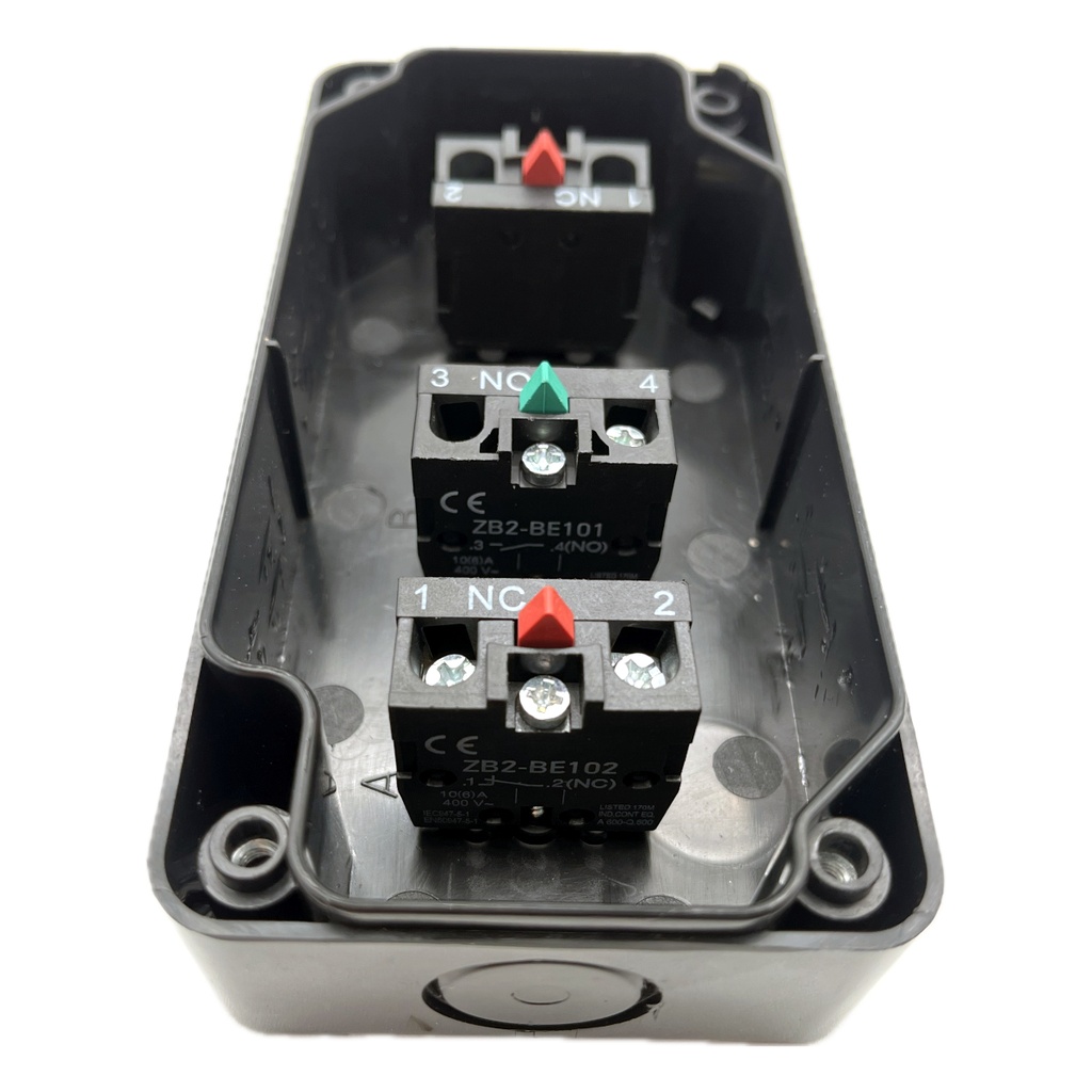 Botonera Industrial BX03-22M 3 Botones Pulsadores y Paro de Emergencia 400VAC 10A Arranque Paro Emergencia