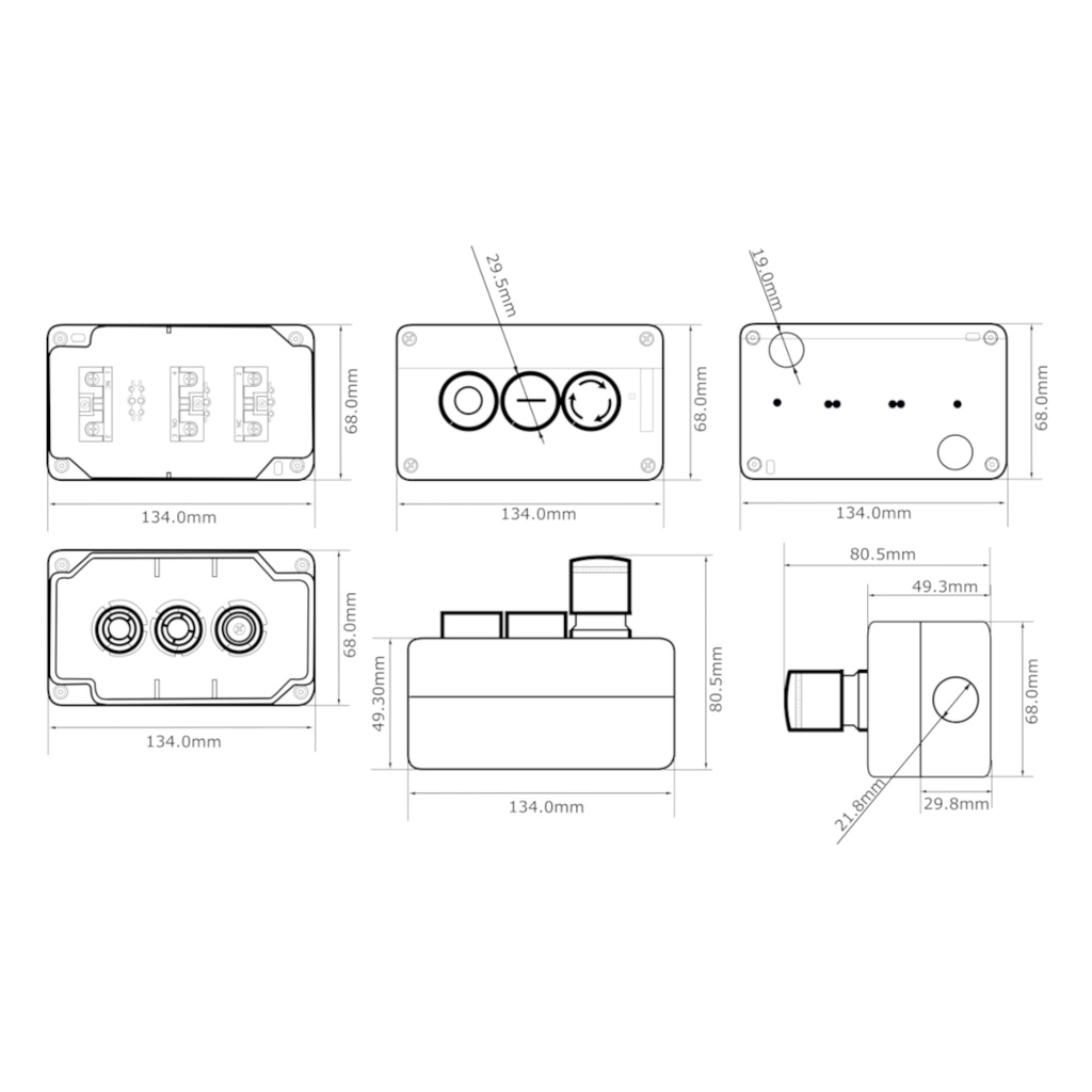 Botonera Industrial BX03-22M 3 Botones Pulsadores y Paro de Emergencia 400VAC 10A Arranque Paro Emergencia