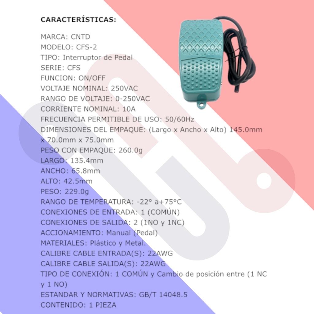 Interruptor de Pedal Pie CFS-2 250V AC 10A Metálico