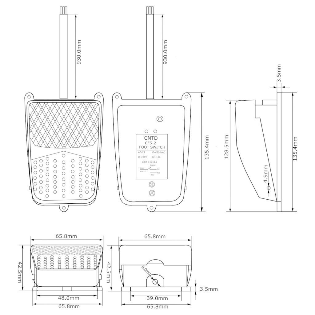 Interruptor de Pedal Pie CFS-2 250V AC 10A Metálico