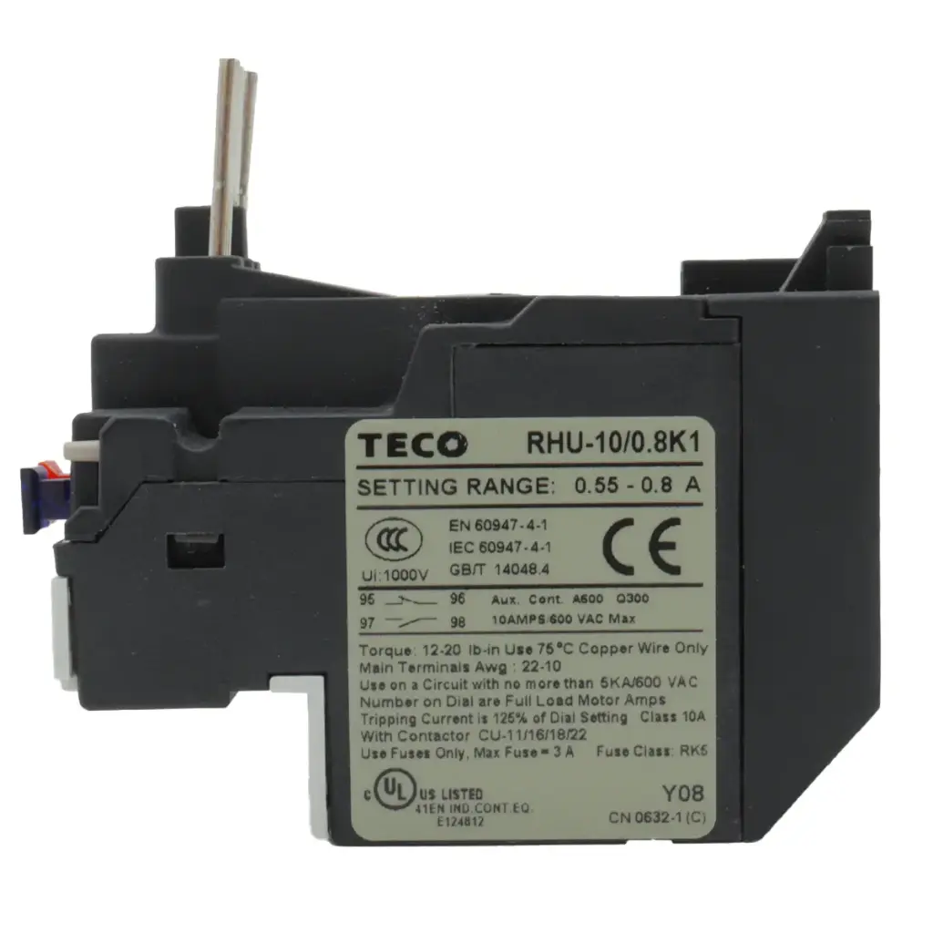 Relevador Relay Relé TECO RHU-10/0.8K1 Sobrecarga de Temperatura 0.55A - 0.8A