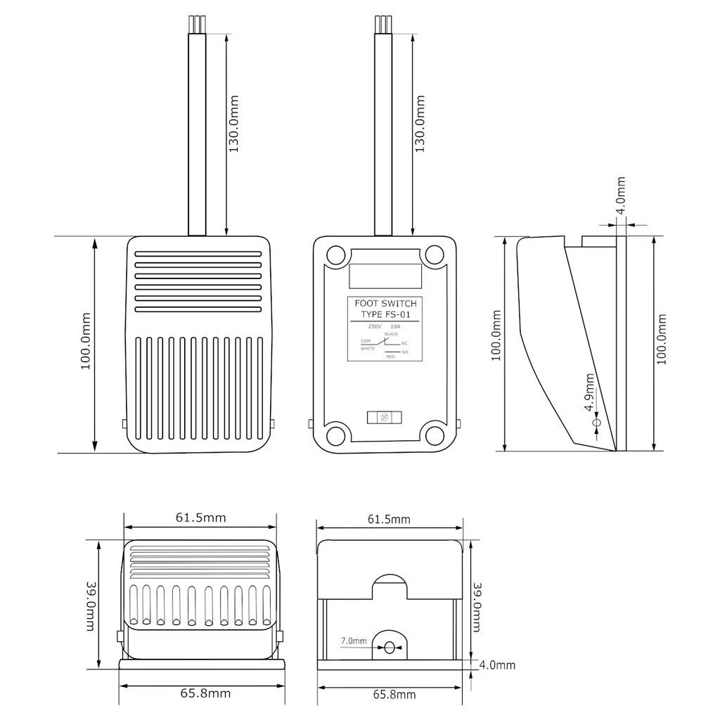 Interruptor de Pedal Pie TFS-01 250V AC 10A Plástico Control
