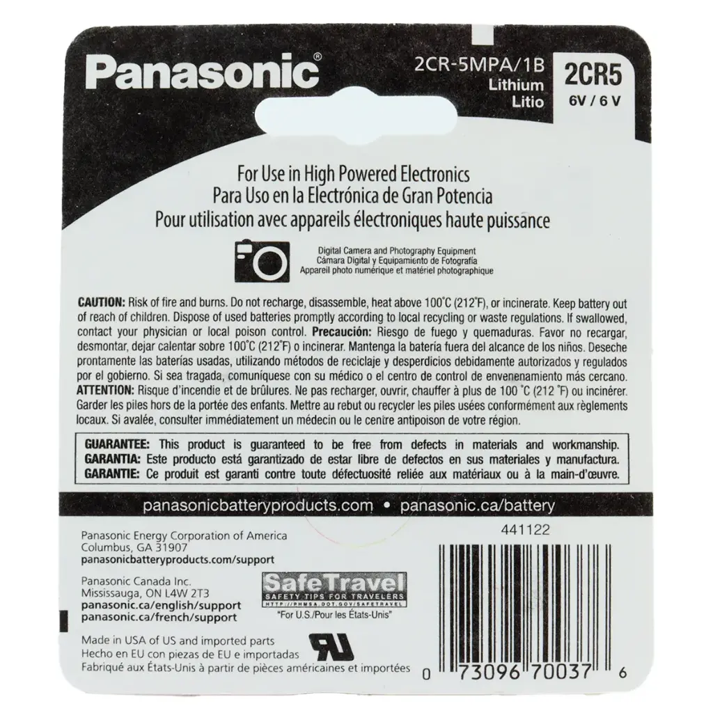 Pila Batería Panasonic 2CR5 2CR-5MPA/1B 6V DL245 EL2CR5 KL2CR5 5032LC