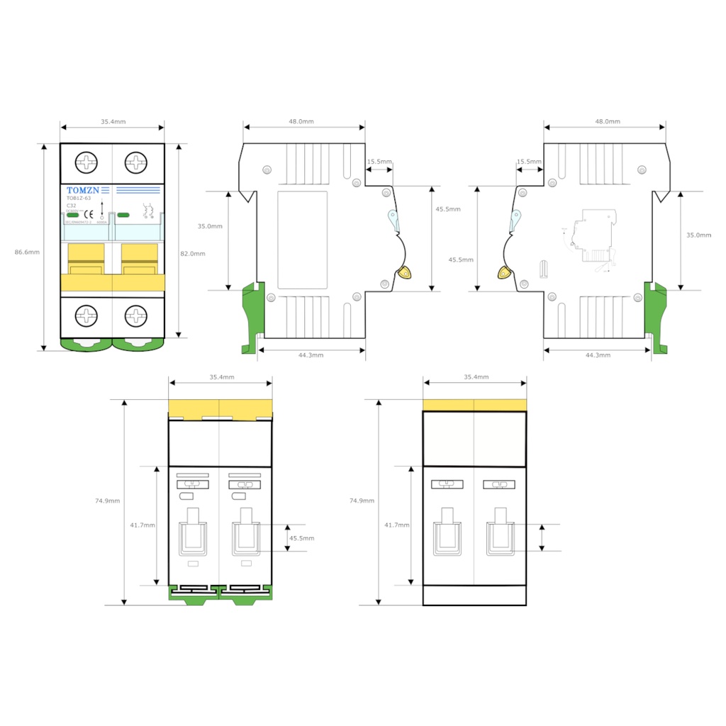 Interruptor Termomagnético TOB1Z-63(C32) 600V DC 32A Solar Fotovoltaico
