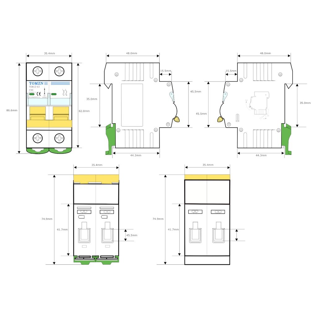 Interruptor Termomagnético TOB1Z-63(C63) 600V DC 63A Solar Fotovoltaico