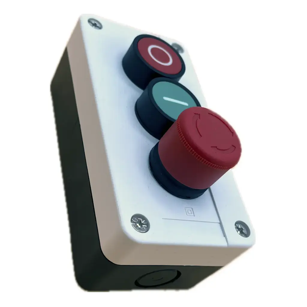 Botonera Industrial BX03-22M 3 Botones Pulsadores y Paro de Emergencia 400VAC 10A Arranque Paro Emergencia
