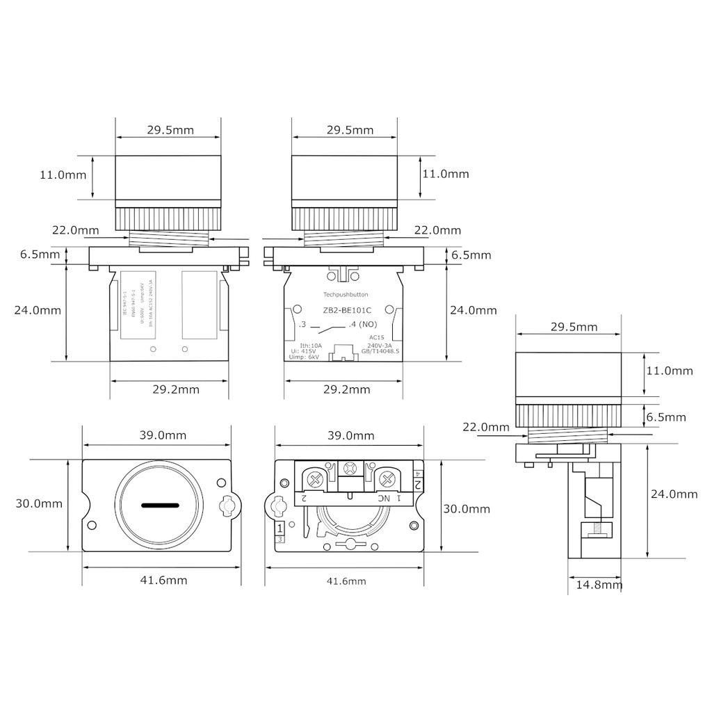 Botón Pulsador Push Button ZB2-BE101C NO  240V 10A Verde