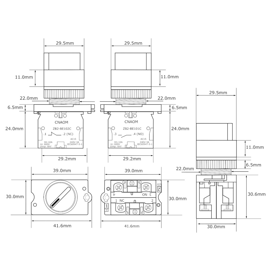 Interruptor Selector XA2ED25 1NO+1NC 2 Posiciones 240V 10A