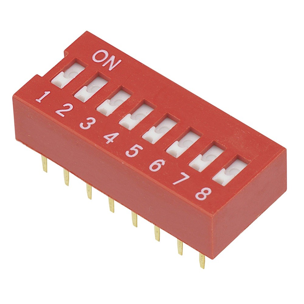 Dip Switch 8 Posiciones Bits Vías Rojo Canal Deslizable