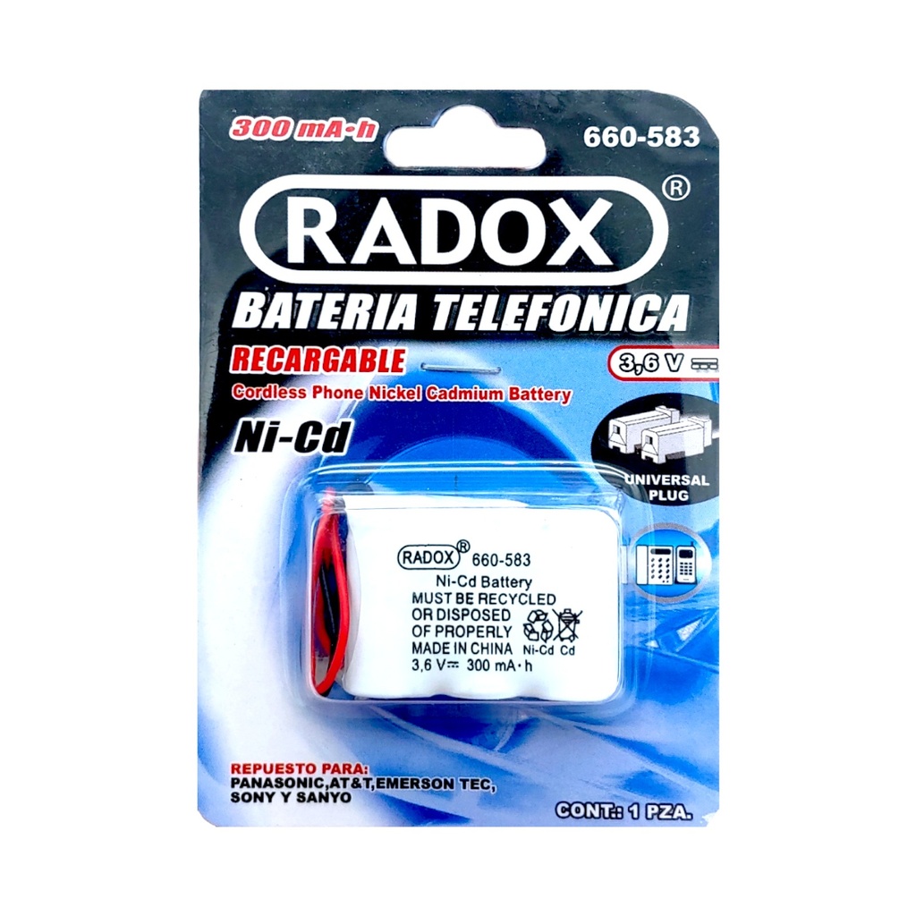 Pila Batería Radox 3.6V 300mAh 3 x 2/3 AA Recargable Para Teléfono Inalámbrico