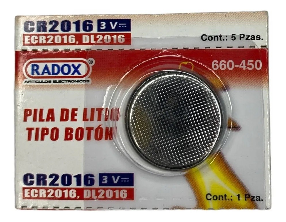 Pila Batería Radox 2016 CR2016 3V Tipo Botón De Litio