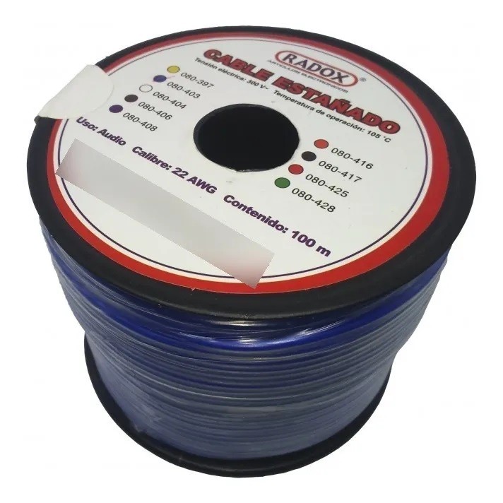 Rollo de cable estañado calibre 22 azul 100 m.