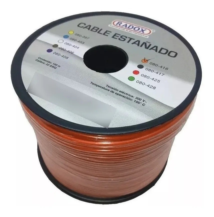 Rollo de cable estañado calibre 22 rojo 100 m.