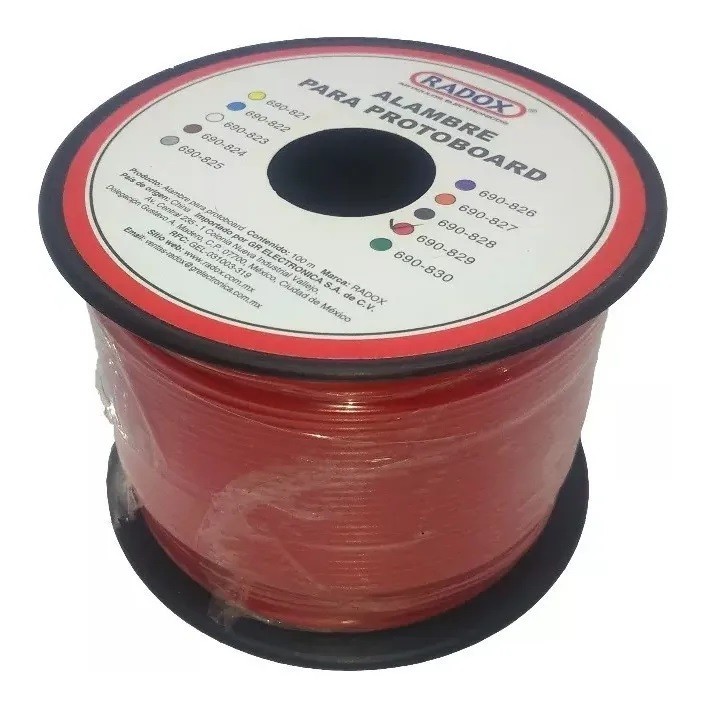 Rollo de alambre para protoboard rojo 100 m.