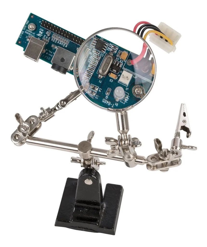 Mini Atril Sujetador Base Con Lupa Para Soldar Circuito Impreso PCB