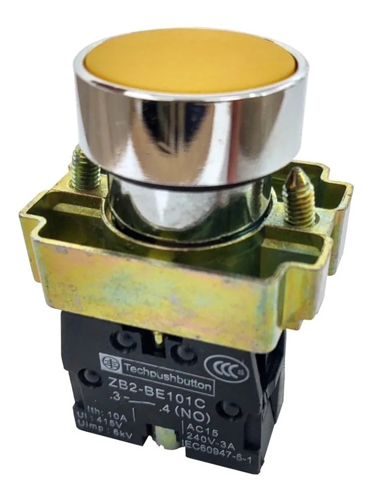 Botón Pulsador Push Button Rasante 2 Terminales Eléctrico NC Amarillo 240V - 3A
