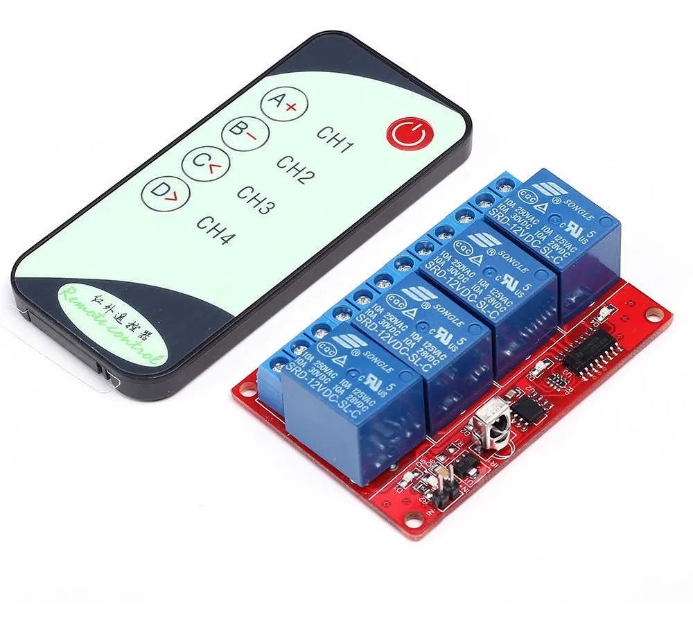 Módulo Relevador 4 CH 12V Con Receptor Infrarrojo